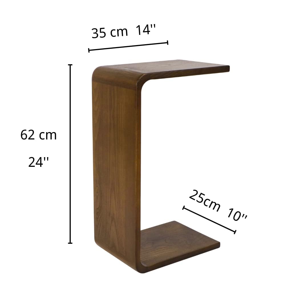 COZYMATIC Carlisha C-Shaped End Table Sofa Table Coffee Table Solid Wood Frame for Living Room Side Table for Bedroom(set of 2), Walnut Brown