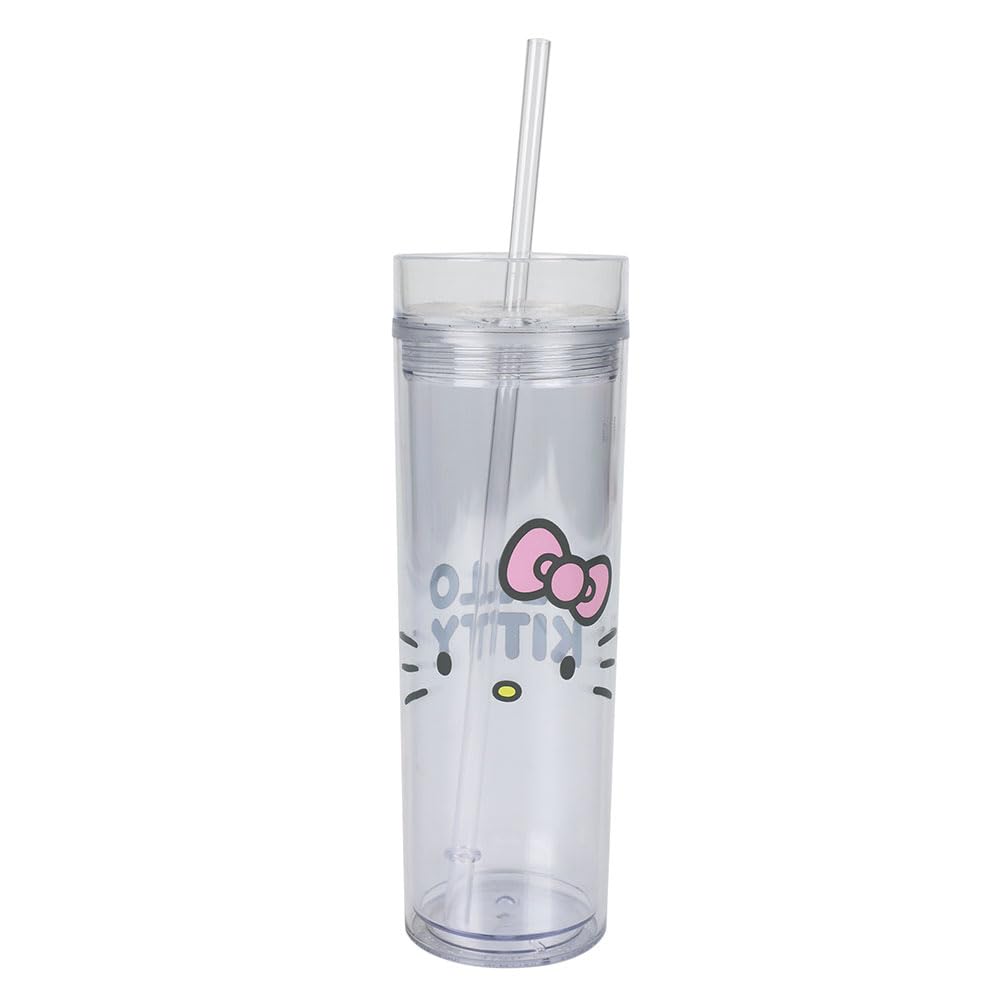 Bioworld Hello Kitty 16 Oz Slim Acrylic Travel Cup With Straw