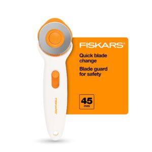 Fiskars 45mm Rotary Cutter for Fabric - Premium Stick Rotary Cutter - Craft Supplies - Crafts, Sewing, and Quilting Projects - White