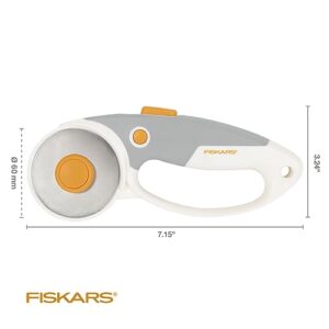 Fiskars 60mm Rotary Cutter for Fabric - Titanium Rotary Cutter Blade - Craft Supplies - Crafts, Sewing, and Quilting Projects - White