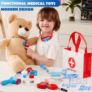 Play-Act Kids Doctor Kit,16-Piece Pretend Play Medical Kit with Bag,Doctor Role Play Set,Realistic Toy Stethoscope,Reusable Record Cards,Dress Up Doctor Playset for Toddlers Ages 3+