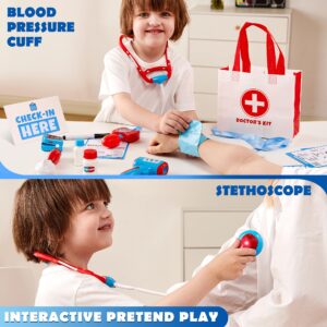 Play-Act Kids Doctor Kit,16-Piece Pretend Play Medical Kit with Bag,Doctor Role Play Set,Realistic Toy Stethoscope,Reusable Record Cards,Dress Up Doctor Playset for Toddlers Ages 3+