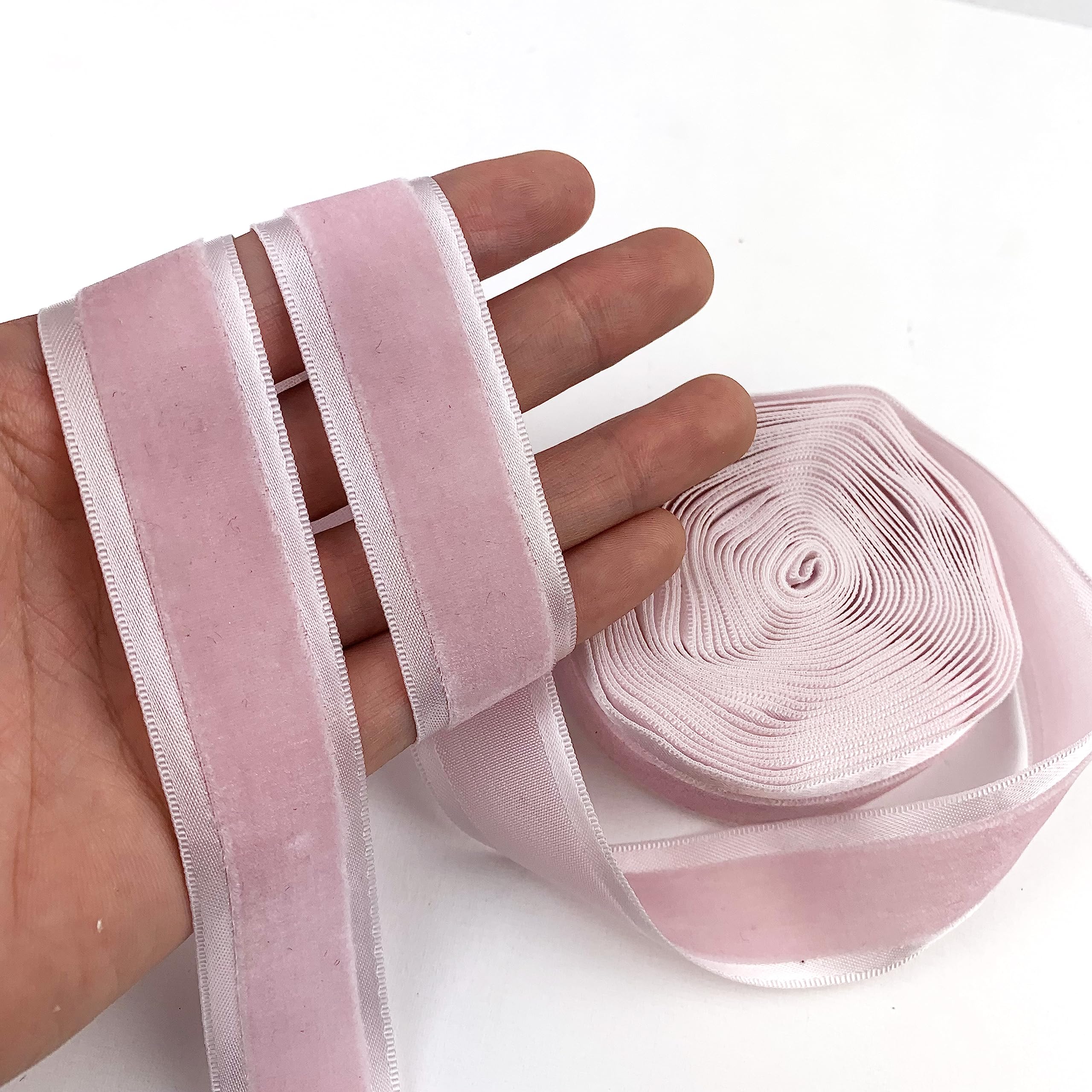 Heyiwell 5Yard Light Pink Single Face Velvet Ribbon Edge Wired for Christmas,Gift Wrapping,Hair Bows,DIY Crafts 25mm(1"Inch)