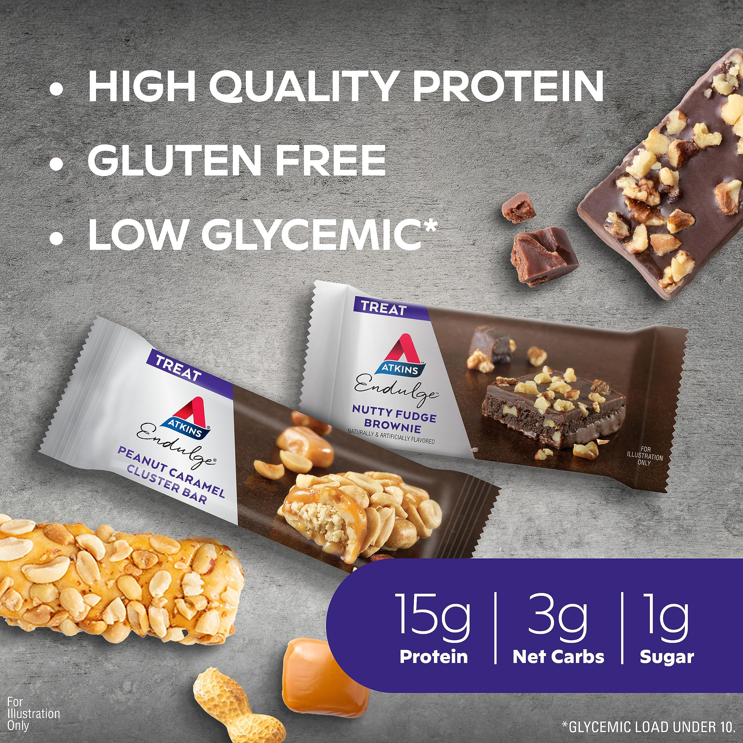 Atkins Endulge Treat Variety Pack, Nutty Fudge Brownie Bar & Peanut Caramel Cluster, Keto Friendly, 16 Bars (8 Each Flavor)