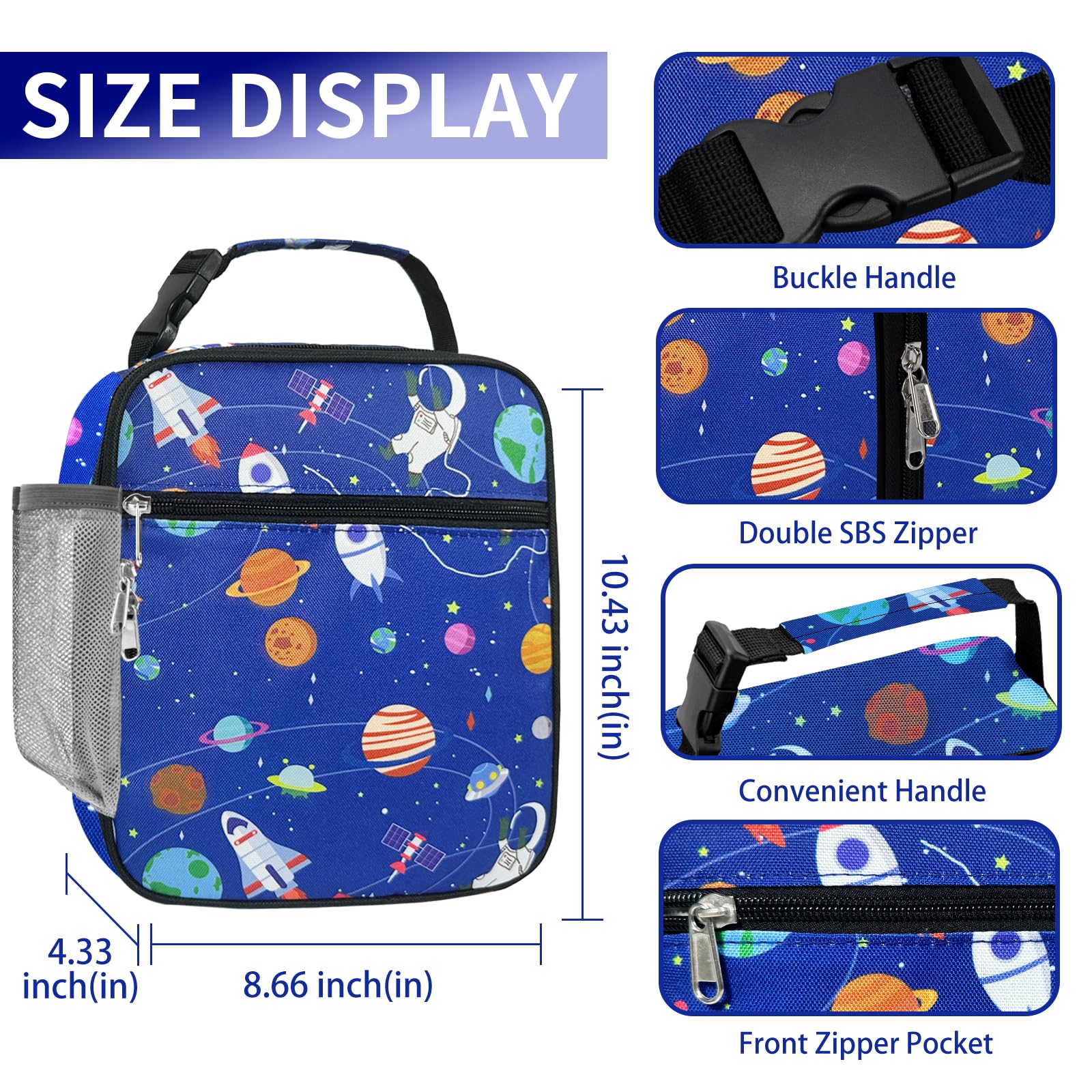 ProCattle Reusable Lunch Box for Men Boys, Small Lunch Bag for Teen/Man/Adult/Student Reusable Portable Lunchbox for Work Office School Picnic- Blue Planet