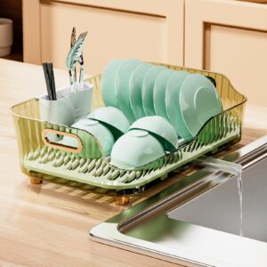 UIFER Dish Drying Rack, Dish Drainers for Kitchen Counter, Small Dish Drying Rack with Drainboard and Utensil Holder, Compact Dish Drying Rack Easy to Use (Green, Countertop)