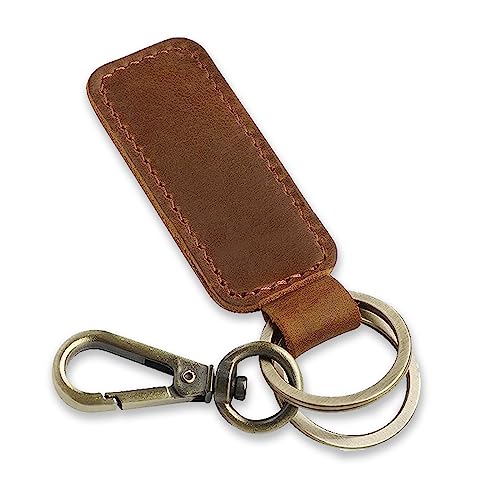 cueclue 1 PC Leather Keychain, Leather Retro Key Chain, Double-ring Keychain, Universal Car Keychain (Brown)