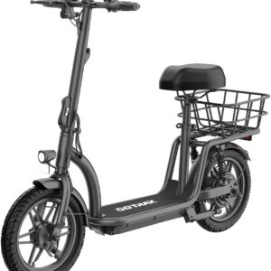 Gotrax Astro Electric Scooter with Seat for Adult Commuter,19 Miles Range&15.5Mph Power by 350W Motor, Folding Scooter with 14" Pneumatic Tire& Comfortable Wider Deck, E-Bike with Carry Basket Black