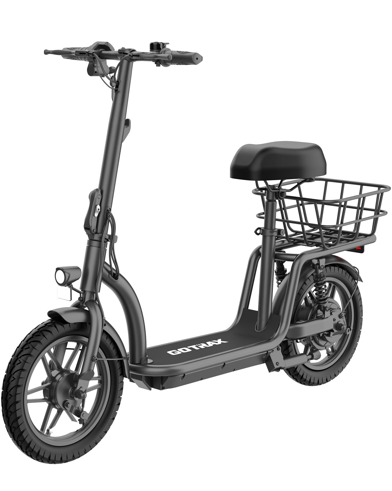 Gotrax Astro Electric Scooter with Seat for Adult Commuter,19 Miles Range&15.5Mph Power by 350W Motor, Folding Scooter with 14" Pneumatic Tire& Comfortable Wider Deck, E-Bike with Carry Basket Black