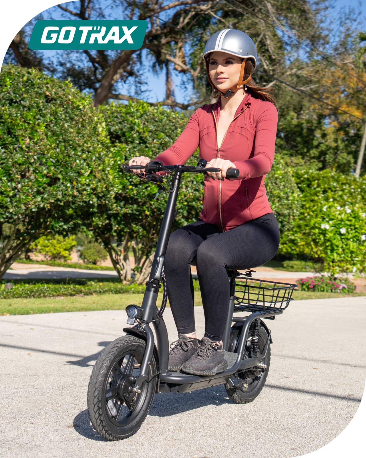 Gotrax Astro Electric Scooter with Seat for Adult Commuter,19 Miles Range&15.5Mph Power by 350W Motor, Folding Scooter with 14" Pneumatic Tire& Comfortable Wider Deck, E-Bike with Carry Basket Black