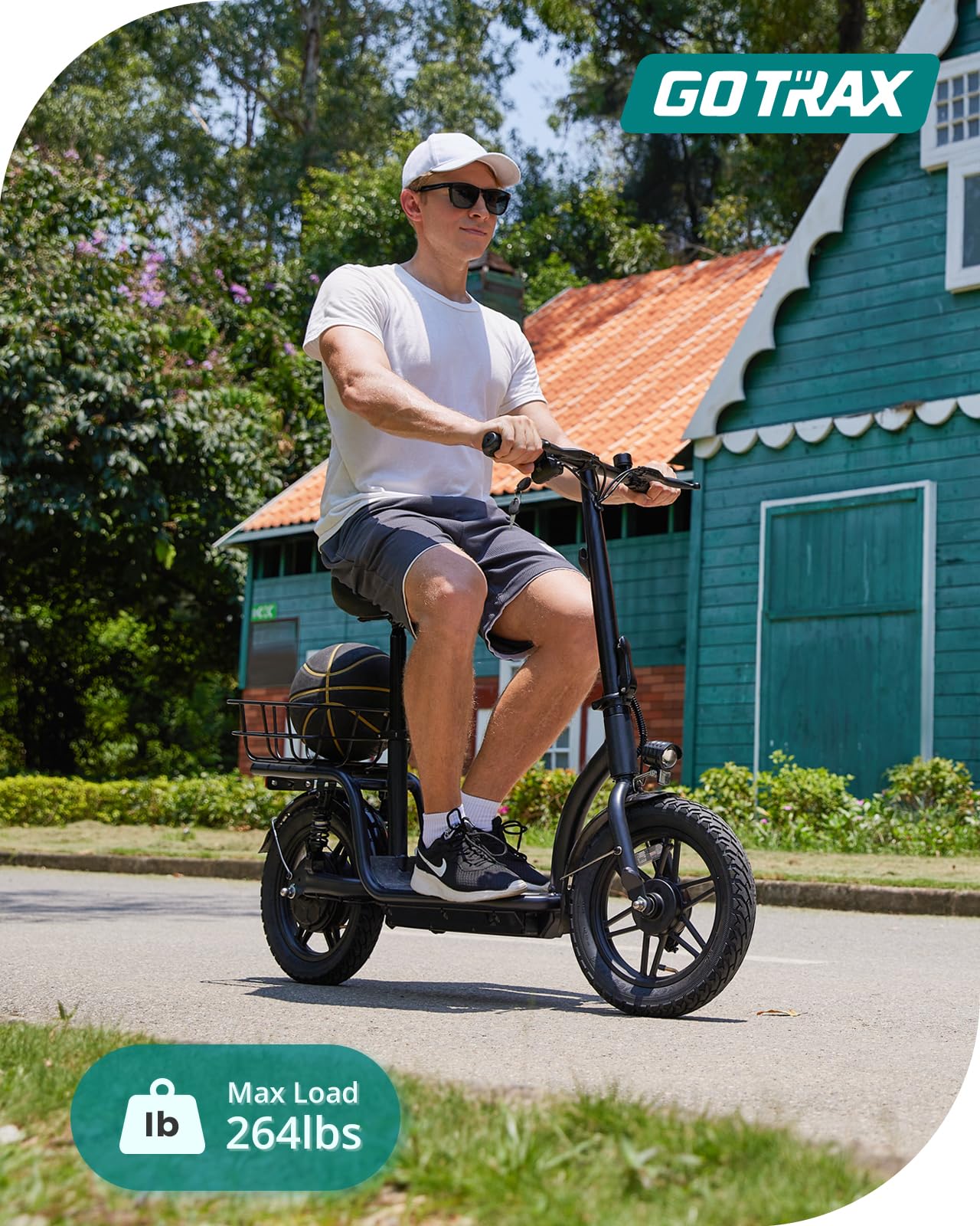 Gotrax Astro Electric Scooter with Seat for Adult Commuter,19 Miles Range&15.5Mph Power by 350W Motor, Folding Scooter with 14" Pneumatic Tire& Comfortable Wider Deck, E-Bike with Carry Basket Black