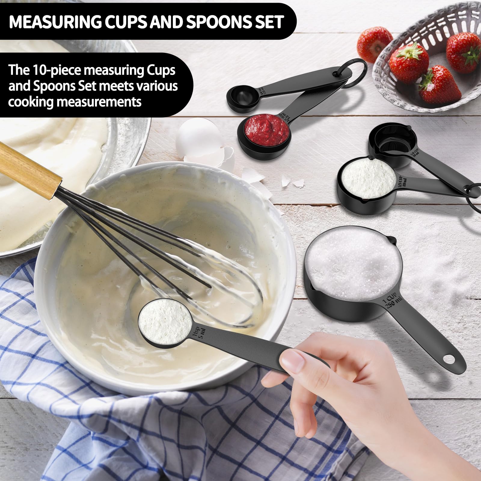 ebeau Cooking Utensils Set with Holder - 32 Pcs Silicone Kitchen Utensils Set - Non-Stick Silicone Spatula Set, BPA Free Wooden Handle Silicone Gadget Set+Utensil Holder