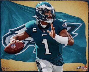 jalen hurts philadelphia eagles 16" x 20" photo print - designed and signed by artist brian konnick - limited edition 25 - autographed nfl photos