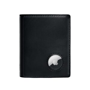 the nayan apple airtag wallet - bifold minimalist airtag wallet for men, rfid blocking airtag leather wallet holds up to 16 cards - premium gift box - black (airtag not included)