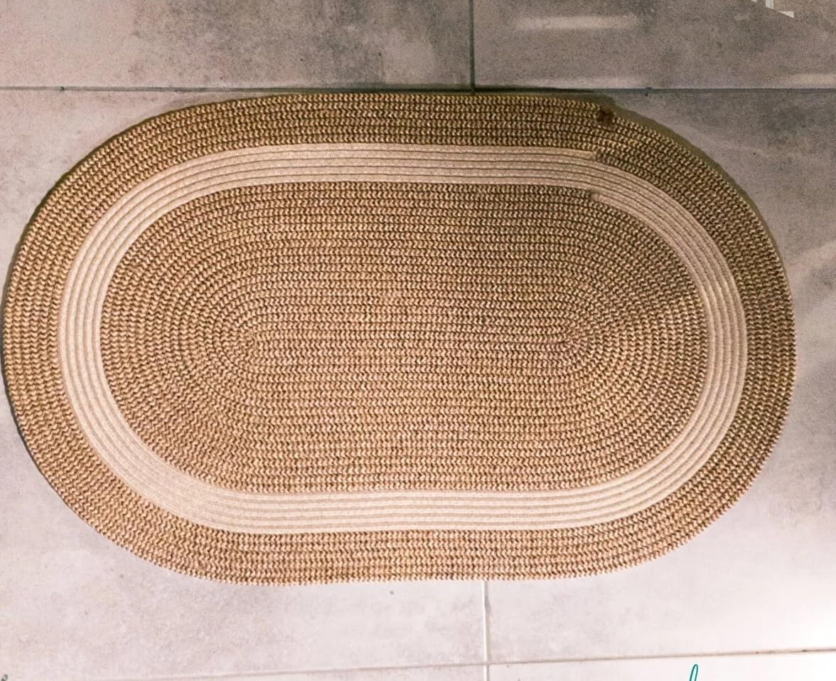 Tly Home-Beige Striped-Jute Door mat Rug -Jute Mats 19.6 x 31.50 Inches -Naturel Mats-Patterned Door Front-Bath Mat-Rug Mats Natural-Balcony mats-Gift- Houseware-Home Decore-Natural Welcome Doormat