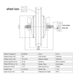 36v 350w 14 Inch Rear Drive Hub Brushless Gear Motor Wheel For Electric Bike (48V 350W no tire)