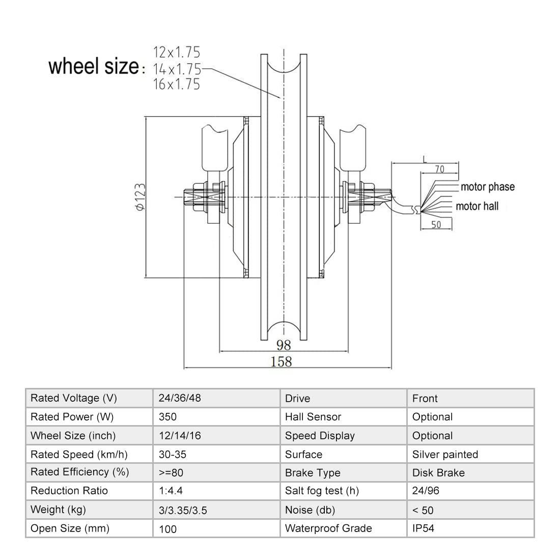 36v 350w 14 Inch Rear Drive Hub Brushless Gear Motor Wheel For Electric Bike (48V 350W no tire)