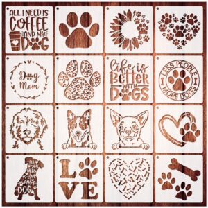 16 pieces dog stencils dog paw stencil for painting on wood reusable painting templates for diy crafts scrapbook sign shirt canvas (16 dog)