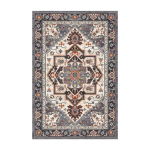 HOMFINE Ultra-Soft Washable Area Rug - 6x9 Non-Slip Vintage Low Pile Carpet Medallion Rugs for Living Room Bedroom Dining Room Office, Black