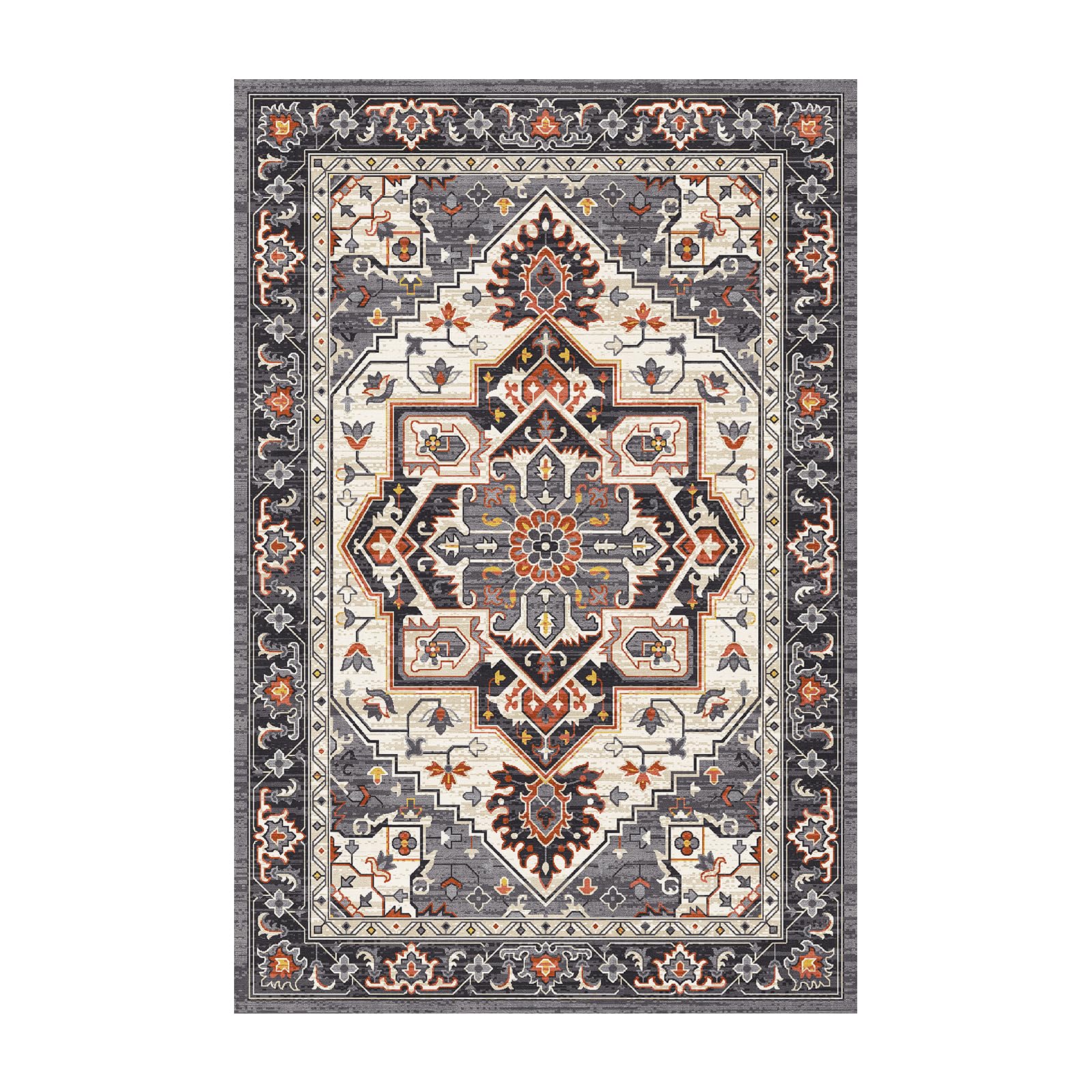 HOMFINE Ultra-Soft Washable Area Rug - 6x9 Non-Slip Vintage Low Pile Carpet Medallion Rugs for Living Room Bedroom Dining Room Office, Black