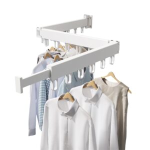 vallnei drying rack, foldable (tri-fold) retractable, wall-mounted iaundry drying rack, space-saving drying rack, suitable for bathrooms, laundry rooms, balconies