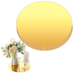 Thyle 12 Pcs 10 Inch Acrylic Round Mirrors for Tables Centerpieces Circle Mirrors Candle Plates for Wall Wedding Table Centerpieces Round Mirror Tray for Baby Shower Party, Thickness 1 mm (Gold)