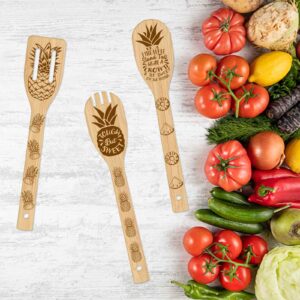 GLOBLELAND 6Pcs Pineapple Bamboo Cooking Utensils Wooden Engraved Cooking Spoons Set Carving Kitchen Bamboo Spatula Set Wood Cooking Spoon for Kitchen Fun House Warming Gift