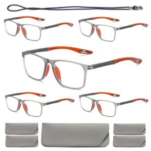 hubeye 5 pairs tr90 sports reading glasses for men and women ultralight flexible anti-blue light readers +2.5