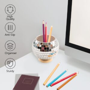 FlidRunest Disco Pen Holder, Sequin Pen Holder for Desk, Luxury Pencil Case with Base, Makeup Brush Holder, Desk Accessories Multifunctional Pencil Cup for Home, Office, Classroom, Silver