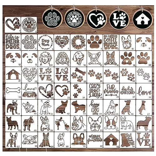 65 Pieces Dog Stencils for Painting on Wood, Dog Paw Print Stencils Reusable Love Dog Painting Stencil Templates for DIY Crafts Scrapbooks Wood Home Supplies (Dog)