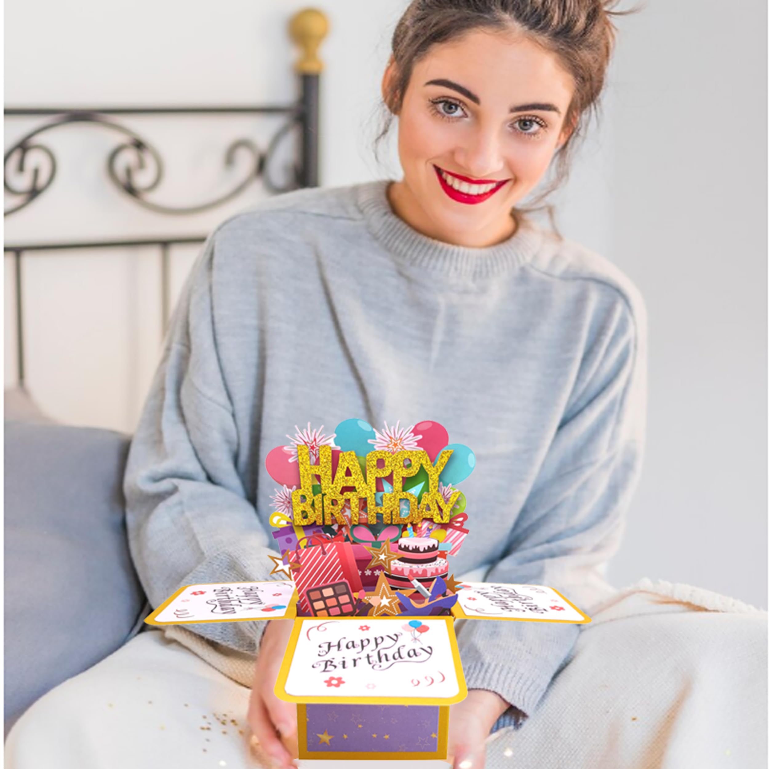 Asmallgf Happy Birthday Pop Up Card for Women Men, Funny Bday Gift for Girls Boys, Sweet Birthday 3D Greeting Card for Him Her, Unique Birthday Gift Idea for Daughter Niece