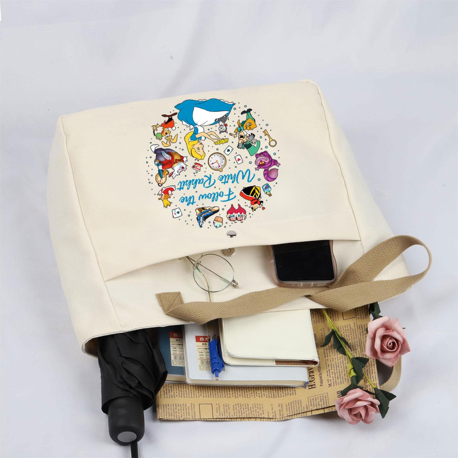 TOBGBE Fairy Tales Gift Alice Makeup Bag Follow The White Rabbit Bag Alice Gift Princess Zipper Pouch Bag (White Rabbit TB G)