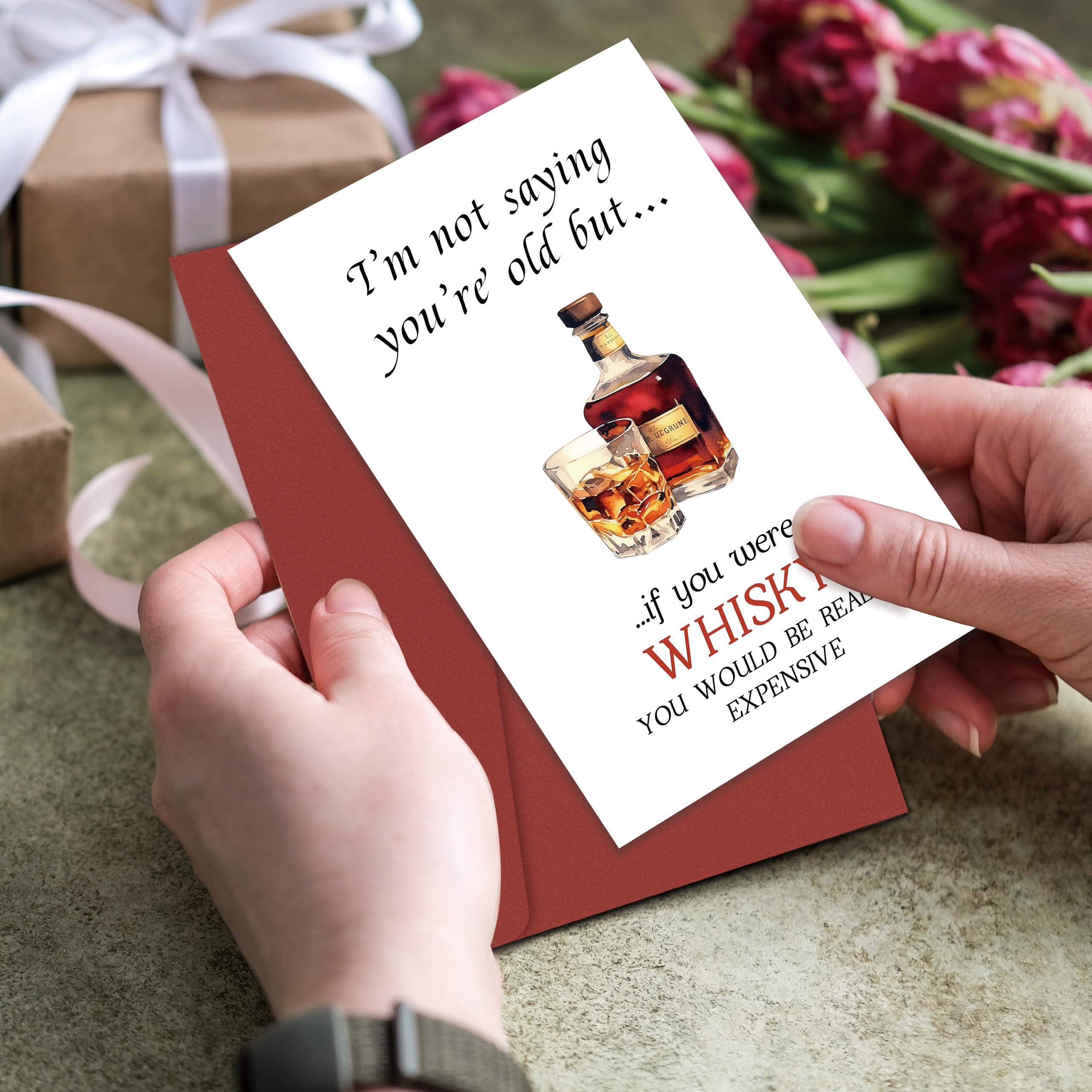 Inbufruy Whiskey Lover Birthday Cards for Him, Her, Dad, Mom, Husband, Wife, Friend, Family - Humorous Age Joke Cards, 8 x 5.3 in