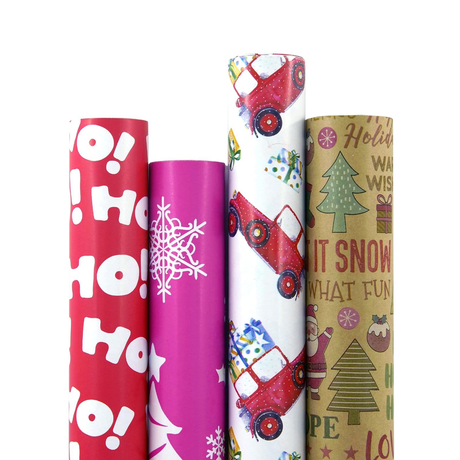 Blavermant Christmas Wrapping Paper Rolls - 30 inches x 16.4 feet per Roll, Total of 4 Wrapping Paper Rolls, Designs for Christmas, Holidays, Weddings, Winter Solstice Gift Wrapping Paper Rolls