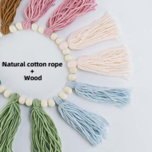 Rainbow Boho Tassel Garland with Wood Beads Colorful Wall Hanging Garland Party Baby Shower Decor Decorative Banner Pastel Tassel Garland for Kids Room Classroom Bedroom Nursery Home Decoration