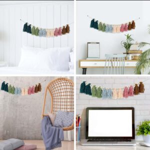 Rainbow Boho Tassel Garland with Wood Beads Colorful Wall Hanging Garland Party Baby Shower Decor Decorative Banner Pastel Tassel Garland for Kids Room Classroom Bedroom Nursery Home Decoration