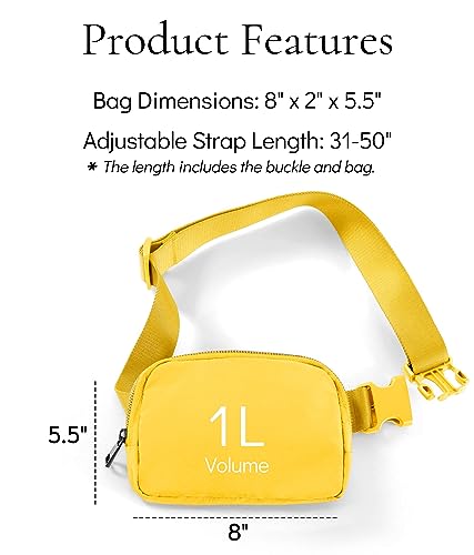 YOSHUYUKI Waist Belt Bag for Women Lulu Dupes Mini Small Crossbody Purse Sling Bag Cute Fashion Waterproof Fanny Pack Over The Shoulder Bags Fashionable Travel Running Belt Pouch Bum Bag Navy Yellow