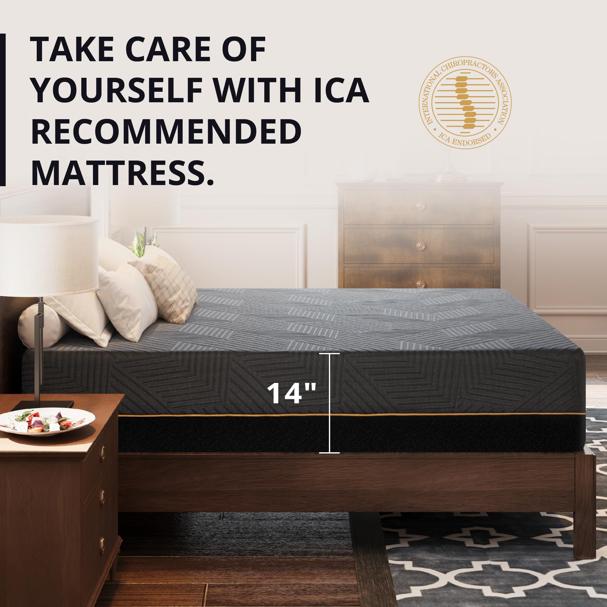 EGOHOME Queen Mattress 14 Inch Cooling Gel Memory Foam Mattress in a Box, Medium Mattress Queen Size CertiPUR-US Certified, Therapeutic Queen Bed Mattress for Back Pain Made in USA, 60" x 80" x 14"