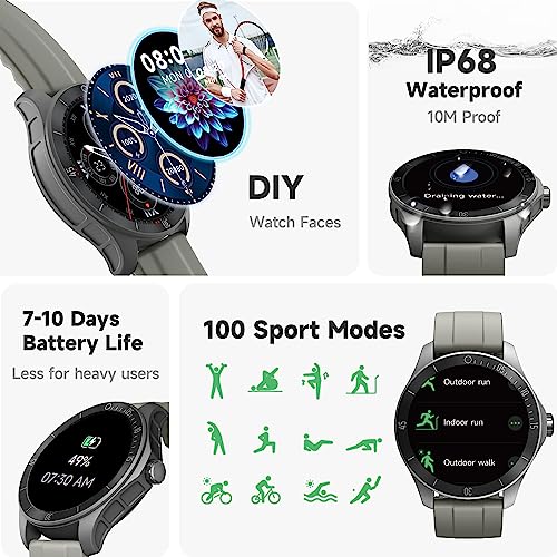 TOOBUR Smart Watch for Men Alexa Built-in, 44mm Fitness Tracker with Answer/Make Calls, IP68 Waterproof/Heart Rate/Sleep Tracker/100 Sports, Fitness Watch Compatible Android iOS