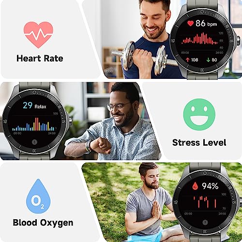 TOOBUR Smart Watch for Men Alexa Built-in, 44mm Fitness Tracker with Answer/Make Calls, IP68 Waterproof/Heart Rate/Sleep Tracker/100 Sports, Fitness Watch Compatible Android iOS