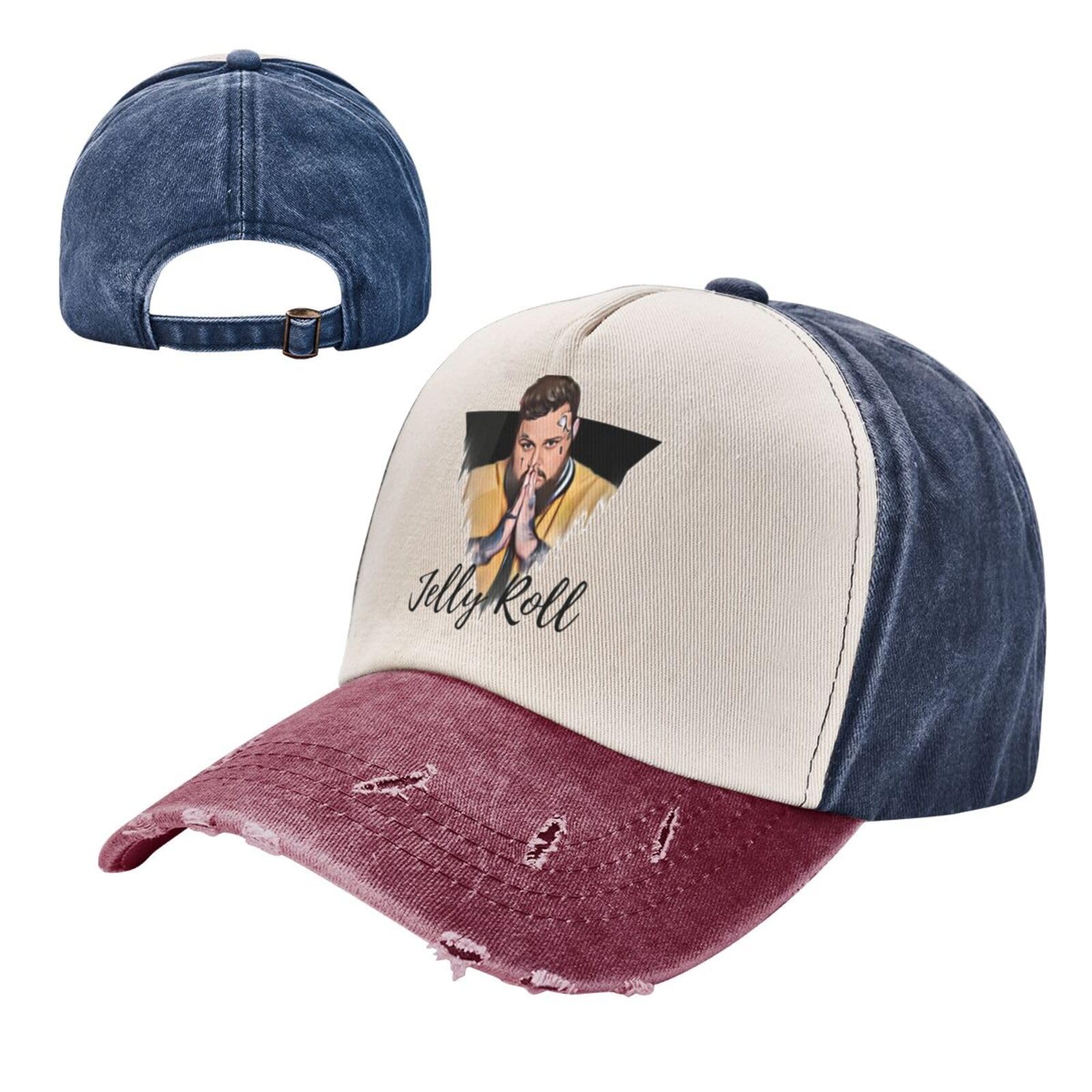 Jelly Music and Roll Unisex Vintage Washed Distressed Baseball-Cap Twill Adjustable Dad-Hat Navy and Red