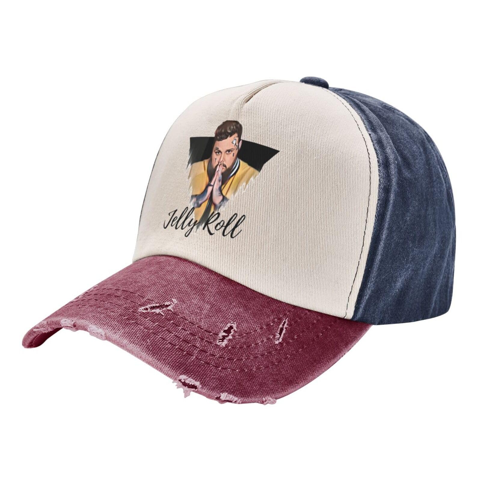 Jelly Music and Roll Unisex Vintage Washed Distressed Baseball-Cap Twill Adjustable Dad-Hat Navy and Red