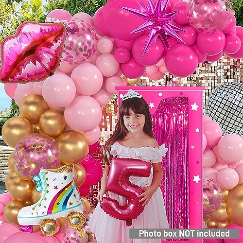 Hot Pink Balloon Garland Rose Red Pink Gold Foil Balloons Arch Kit for Baby Shower Girl Princess Themed Birthday Party Decorations