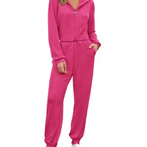 KIRUNDO Women's Fall Two Piece Outfit Long Sleeve Cropped Hoodie Jacket Long Pants Tracksuit Sweatsuits Jogger Set Hot Pink