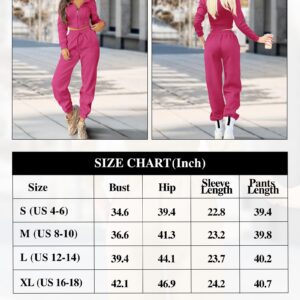 KIRUNDO Women's Fall Two Piece Outfit Long Sleeve Cropped Hoodie Jacket Long Pants Tracksuit Sweatsuits Jogger Set Hot Pink