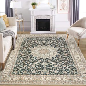 washable rug living room rugs: 8x10 area rugs large machine washable non slip carpet soft floral luxury thin carpets for dining room farmhouse bedroom nursery home office dark blue beige