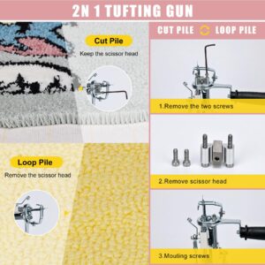 Tufting Gun Kit, 2 in 1 Cut Pile/Loop Pile Carpet Tufting Kit, Tufting Gun + Tufting Fabric 39 * 78 inches + Non-slip Fabric 39 * 70 inches + 12 Wool Balls Beginner's Carpet Maker Starter Kit