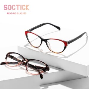 SOCTICK Cat Eye Reading Glasses for Women Blue Light Blocking,Readers for Women 2.5 with Comfort Spring Hinges,Fashion Designer Ladies Eyeglasses(4 pack)