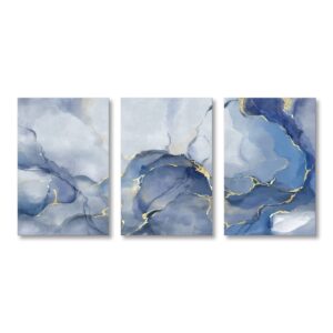 Blue and Gold Abstract Wall Art Modern Watercolor Painting Fluid Ink Canvas Print Artwork Decor for Living Room Bedroom Home Decoration