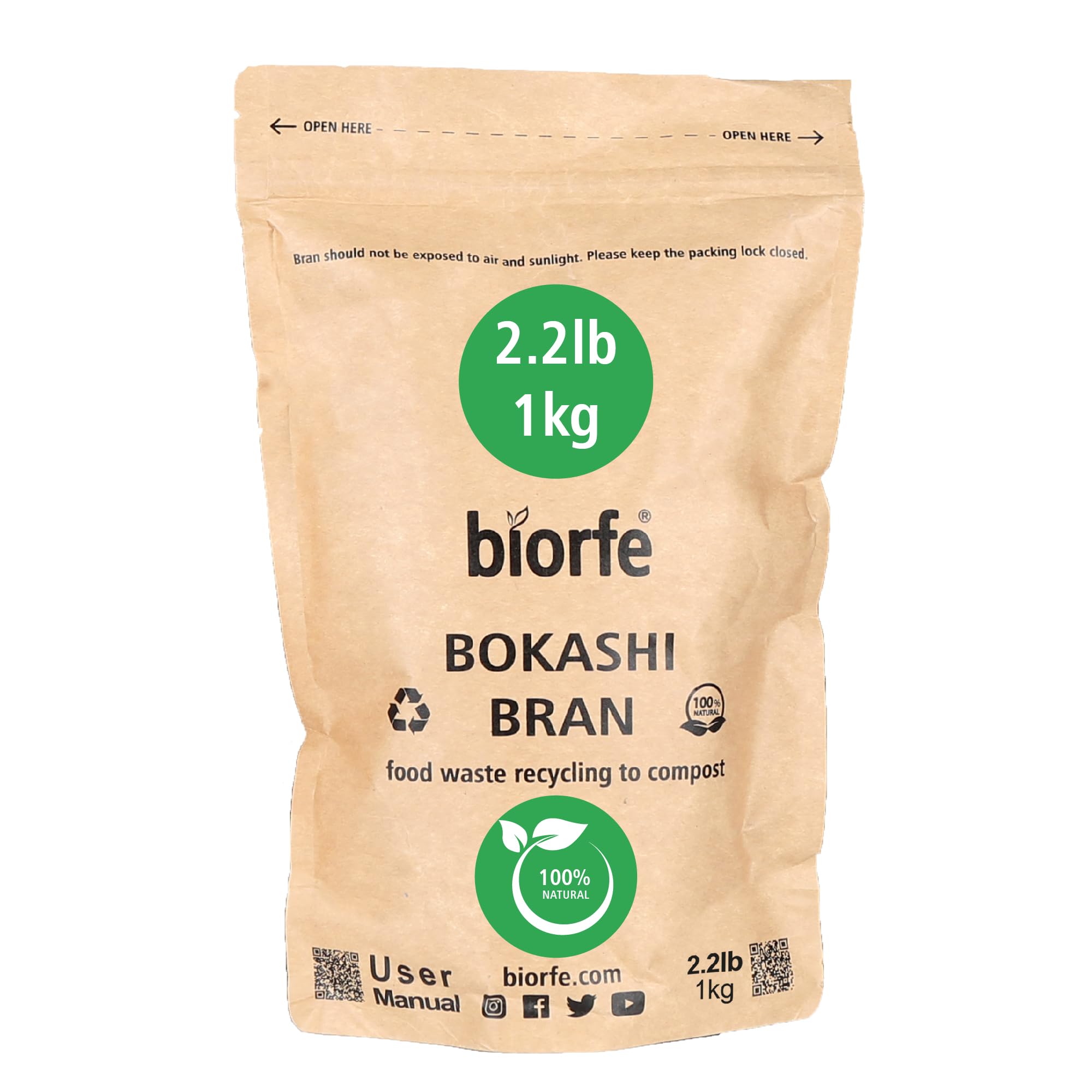 Biorfe Organic Bokashi Bran for Quick and Easy Composting 2.2 lbs, All-Season Compost Starter for Indoor Compost Bin, No-Odor Accelerator for Kitchen Composter